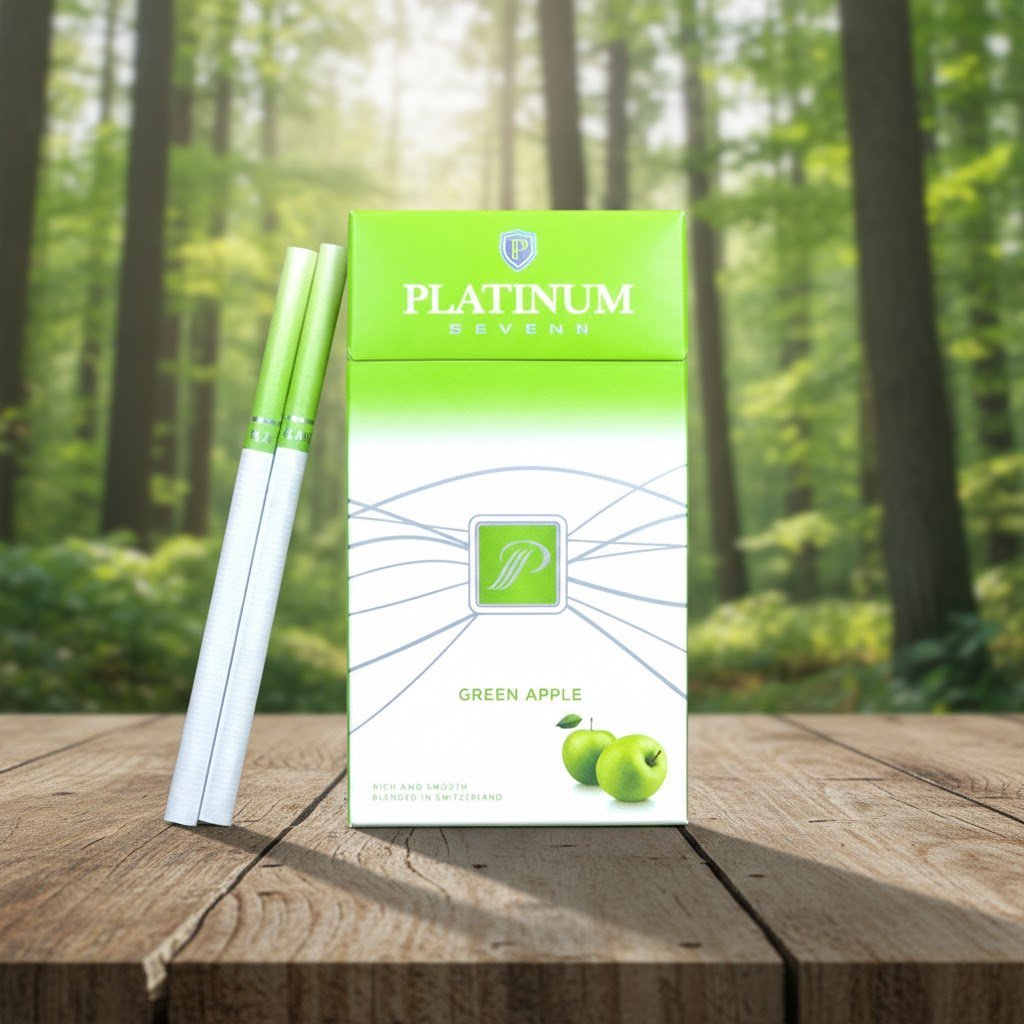 บุหรี่ Platinum Seven Green Apple กลิ่นแอปเปิ้ลเขียว มวนขนาดมาตรฐาน หอมเย็นสดชื่น