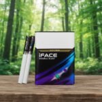 ซองบุหรี่ iFace Double Blast สีดำม่วงวางคู่กับมวนบุหรี่บนโต๊ะไม้ มีฉากหลังเป็นป่าสีเขียว