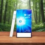 บุหรี่ ESSE Change 4mg ซองสีฟ้าดีไซน์ทันสมัยแบบเม็ดบีบ วางบนโต๊ะไม้ฉากหลังป่าไม้ธรรมชาติ