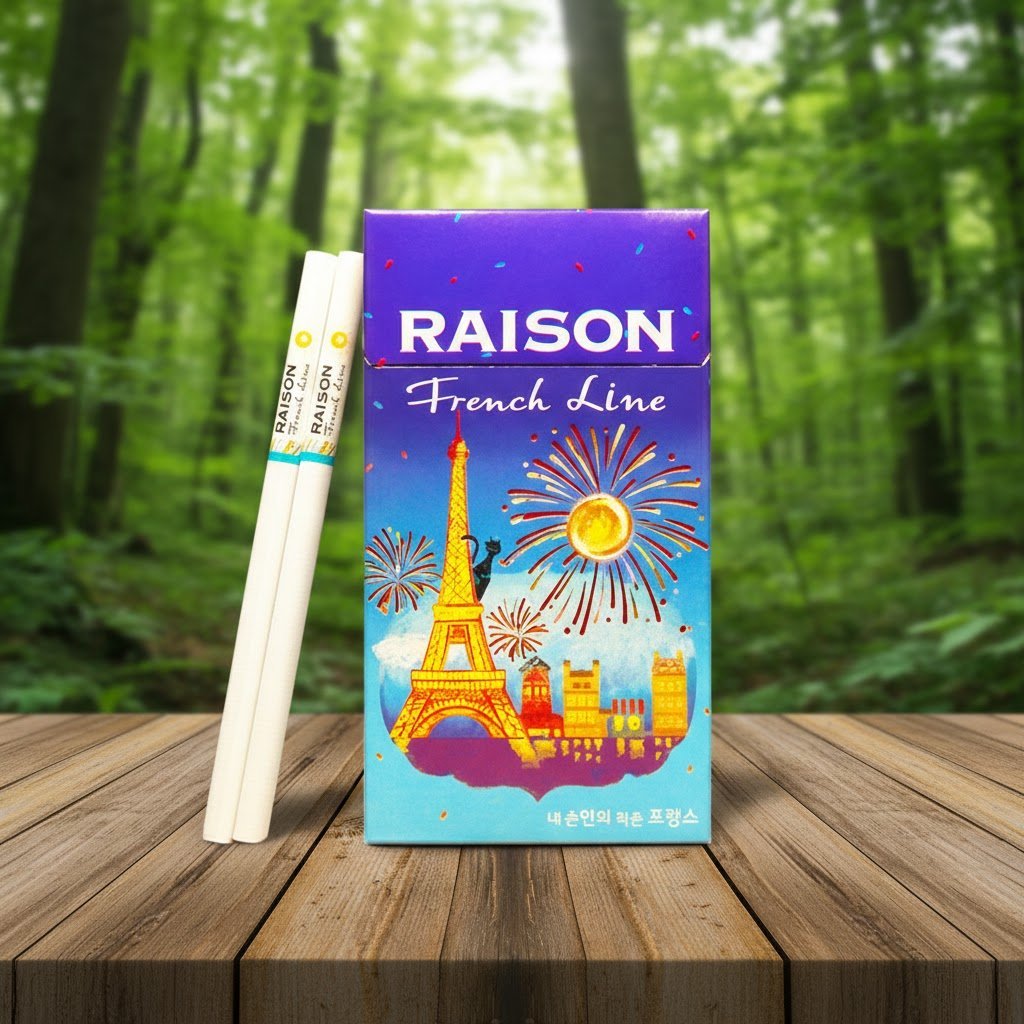 ซองบุหรี่ Raison French Line Blue ดีไซน์หอไอเฟล สีน้ำเงินม่วง มวนสลิมพร้อมเม็ดบีบกลิ่นโยเกิร์ต